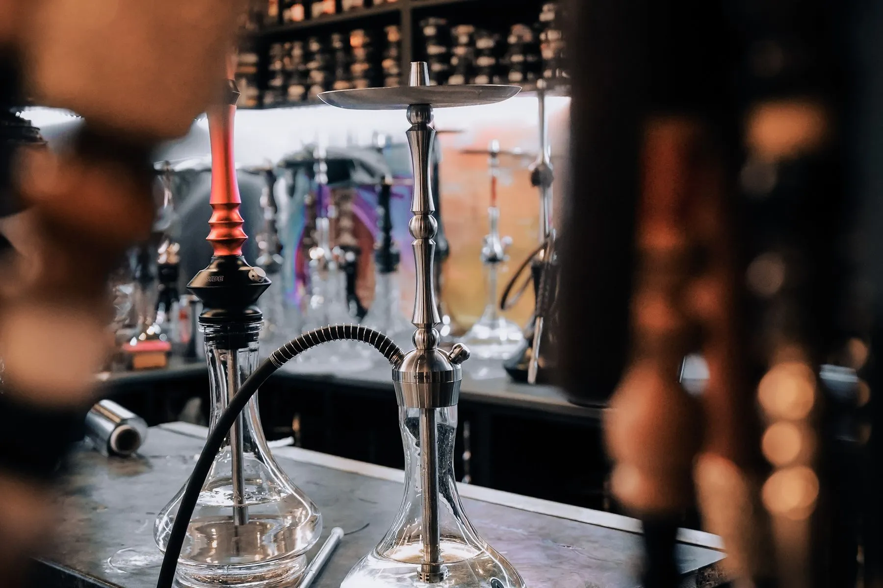 Smoke shop interior with hookahs on display